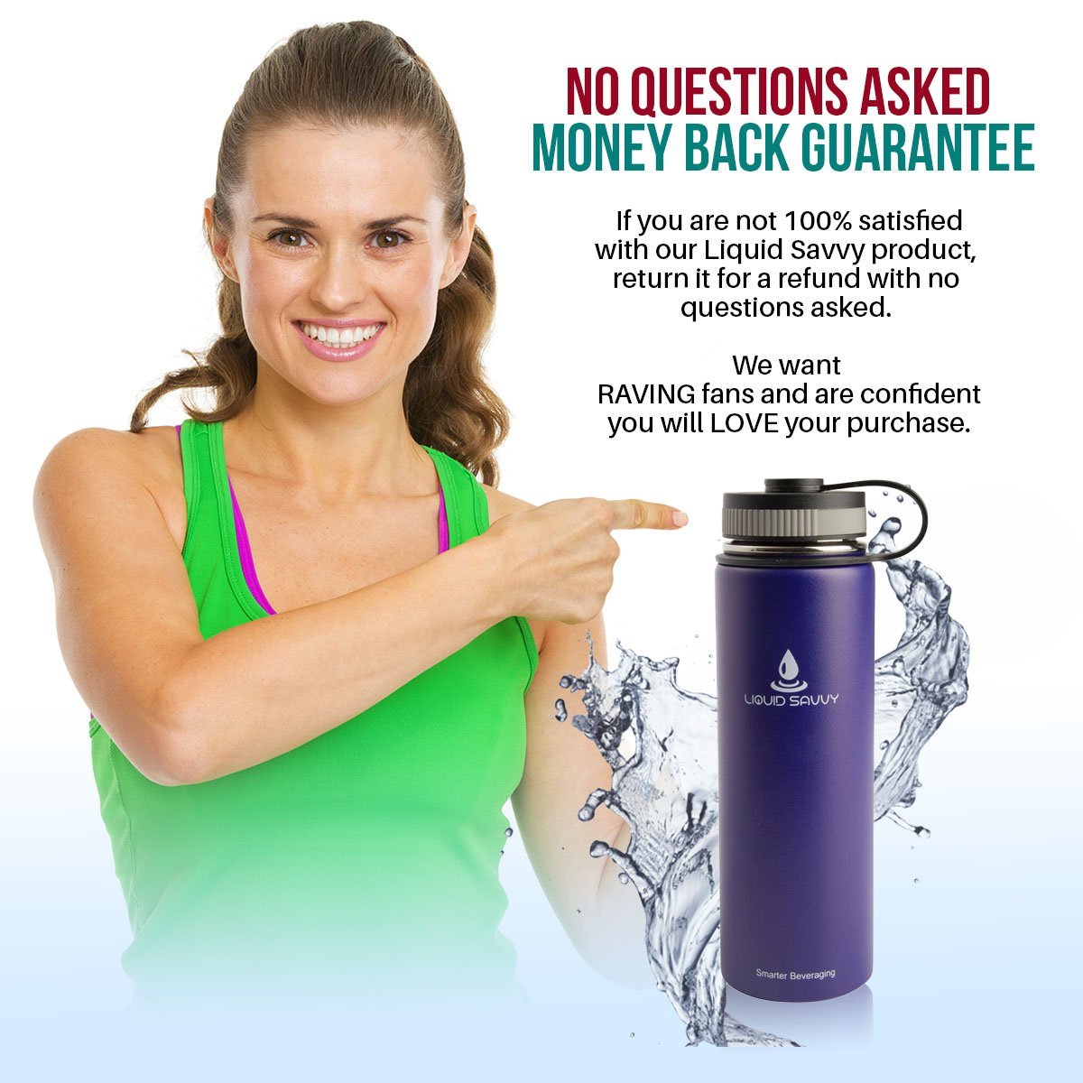 Liquid Savvy 24oz Insulated Water Bottle with 3 lids - Stainless Steel