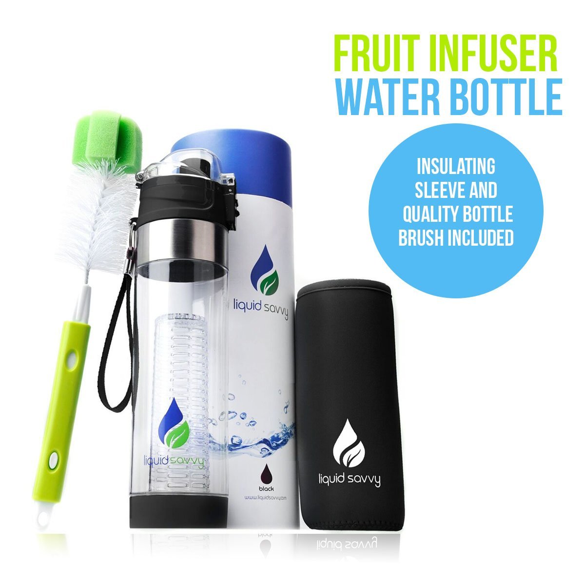 Savvy Infusion Water Bottles - Fruit Infuser Bottle with Unique Leak Proof  Silicone Sealed Cap - Per…See more Savvy Infusion Water Bottles - Fruit